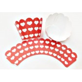 Kırmızı Beyaz Kalpli  Cupcake Sargı  7x3x4 cm Ebat keklere Uygun 10 lu